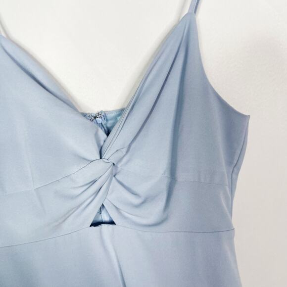 She + Sky Blue Medium M Twist Front Keyhole Mini Dress Casual Summer VNeck - Picture 5 of 10